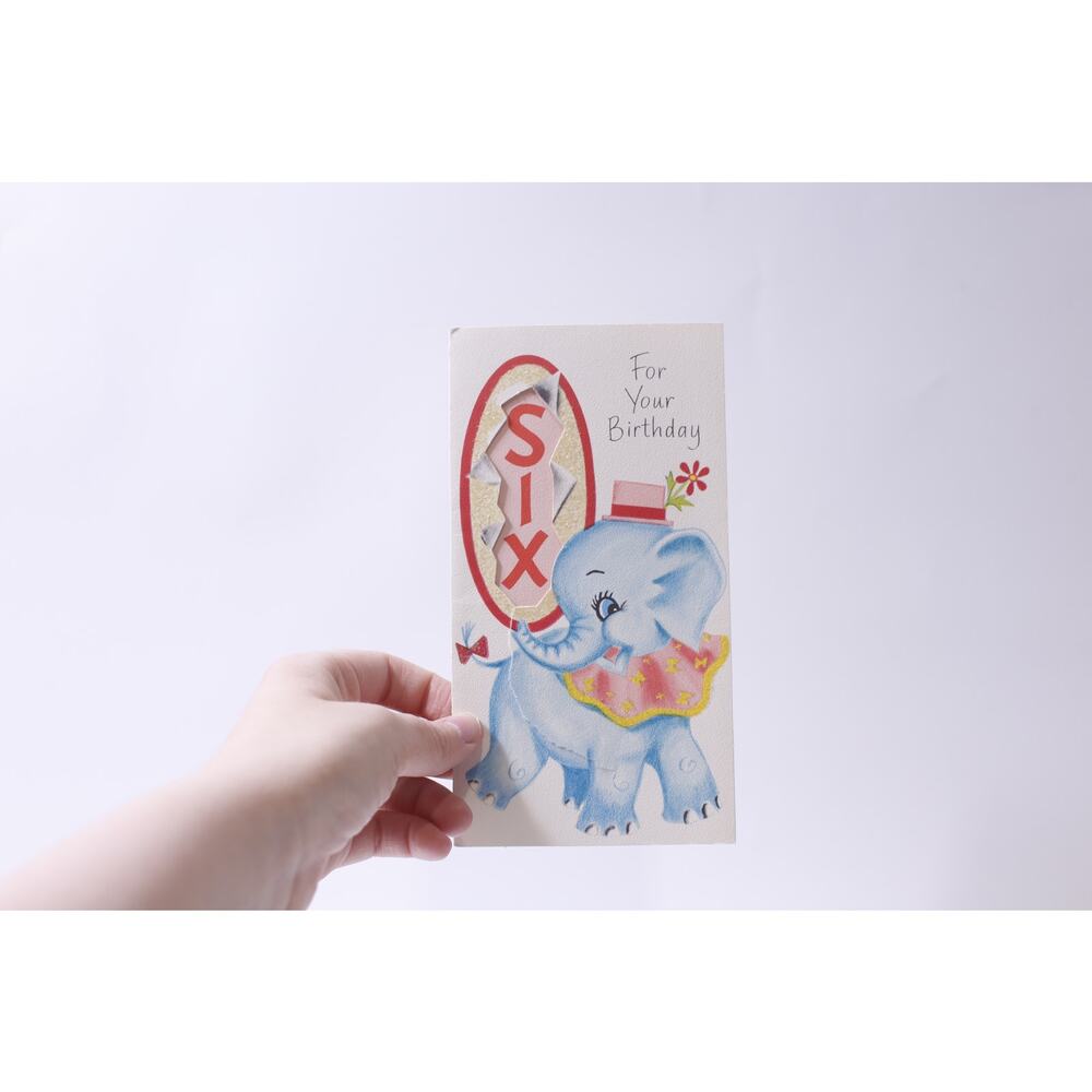 Blue Elephant, Birthday, 1960S, Age 6, Rust Craft  Greeting Card, USED, Folding,